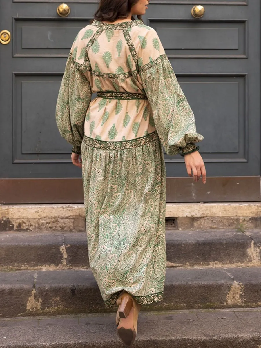 Bohemian Print Belt Maxi Dress