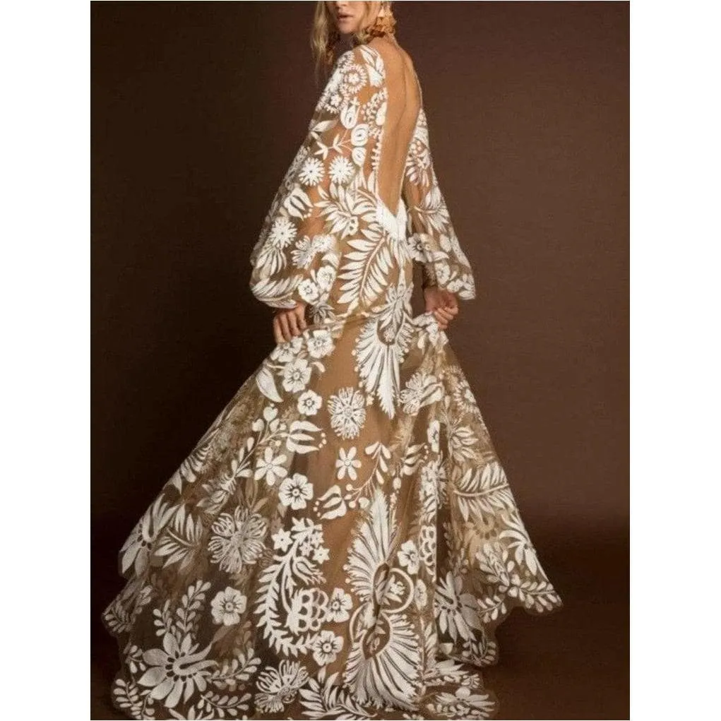 Bohemian White Lace Backless Dress