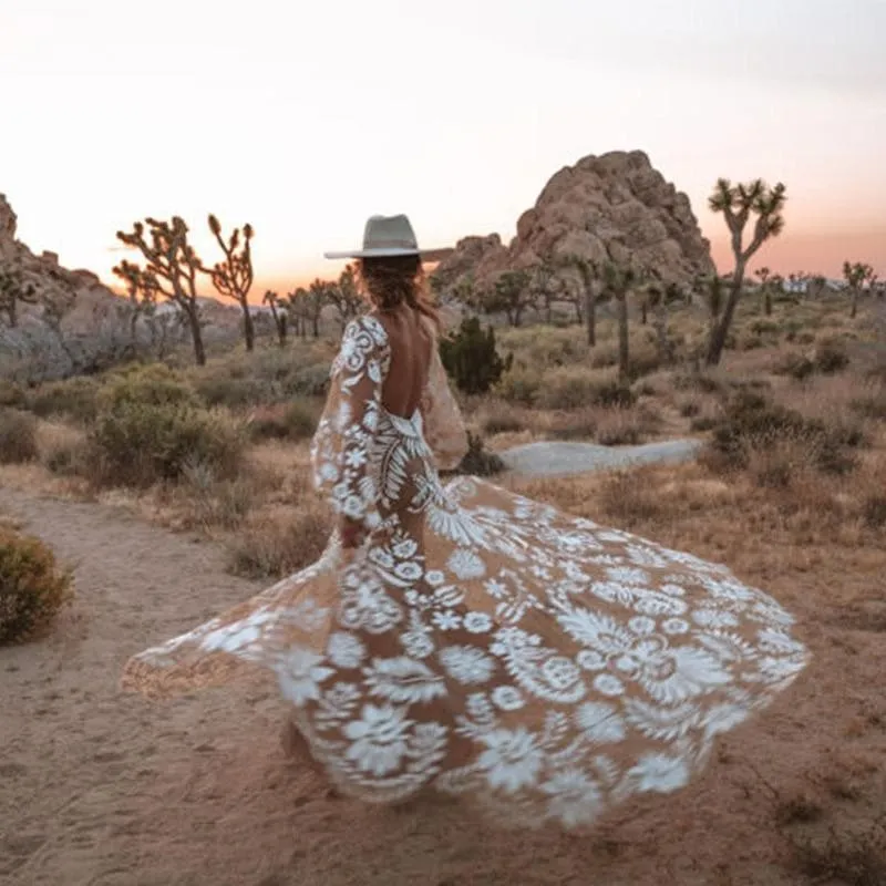 Bohemian White Lace Backless Dress