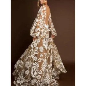 Bohemian White Lace Backless Dress