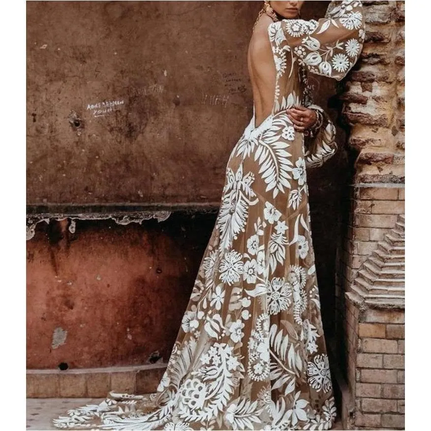 Bohemian White Lace Backless Dress