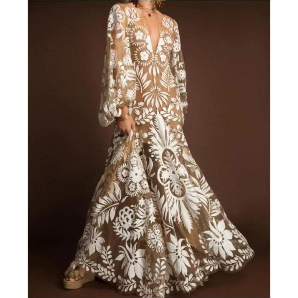 Bohemian White Lace Backless Dress