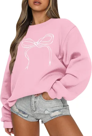 Bow Sweater Women Coquette Clothes, Sweatshirts For Teen Girls Clean Girl Holiday Shirt Crewneck Long Sleeve Pullover