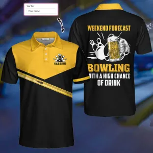 Bowling Custom Men Polo Shirt - Weekend Forecast Bowling With A High Chance Of Drink Custom Polo Shirt - Perfect Gift For Friend, Family, Bowling Lovers