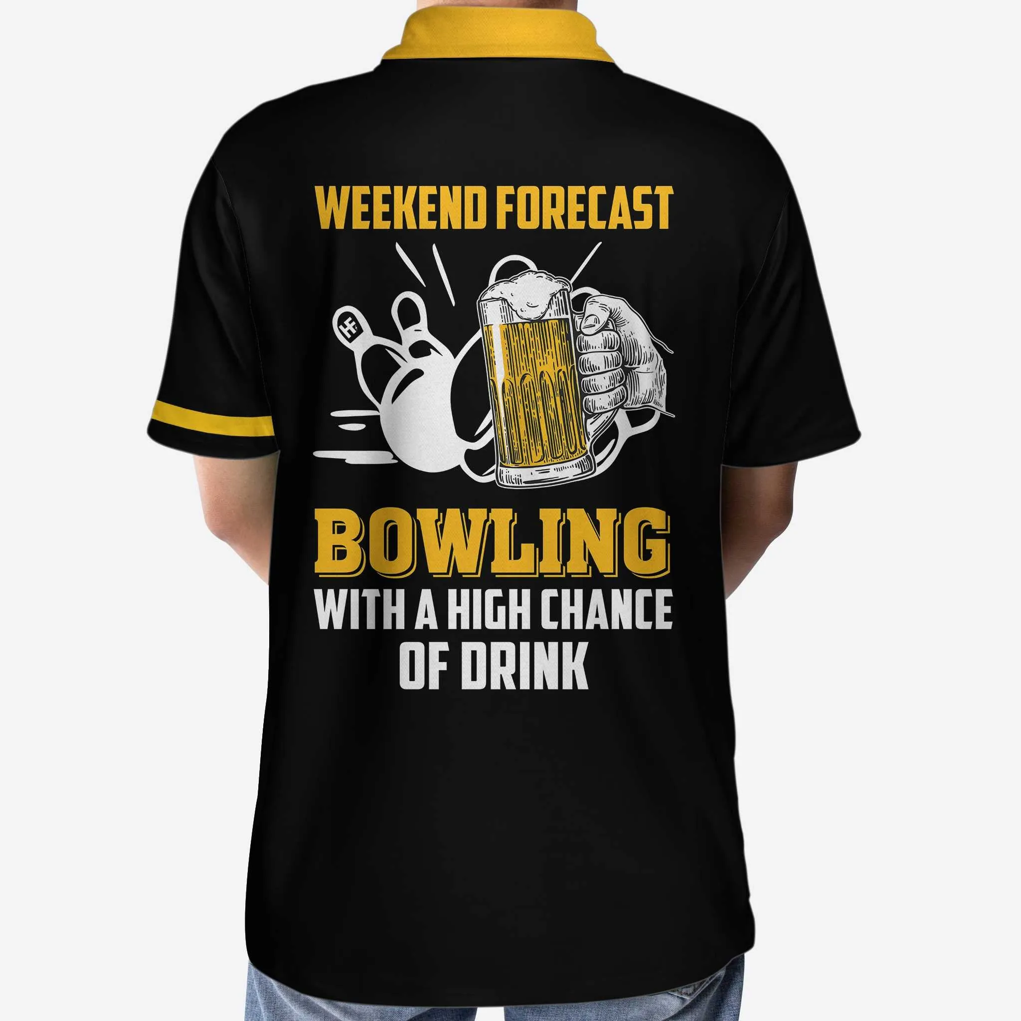 Bowling Custom Men Polo Shirt - Weekend Forecast Bowling With A High Chance Of Drink Custom Polo Shirt - Perfect Gift For Friend, Family, Bowling Lovers