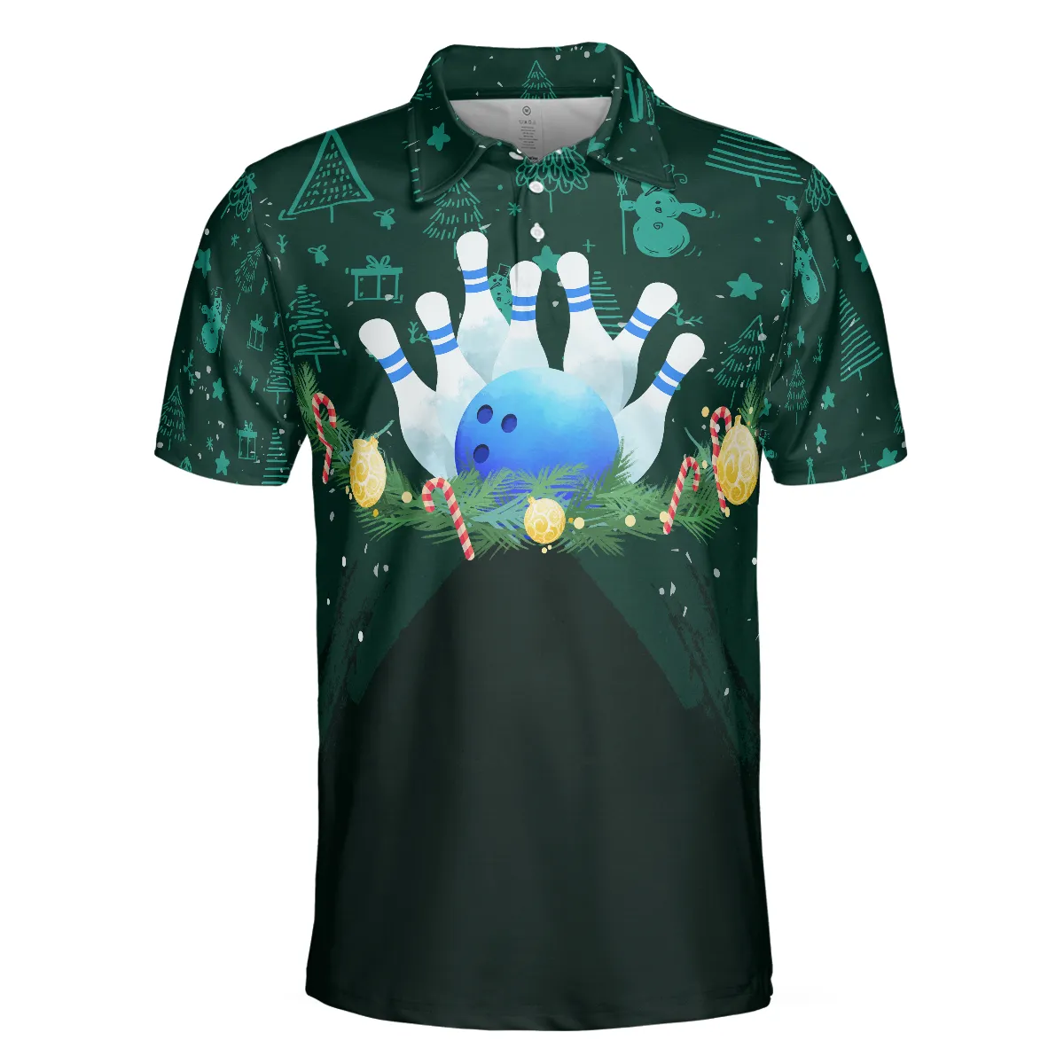 Bowling Men Polo Shirt - Christmas Wreath With Bowling Balls Men Polo Shirts, Christmas Pattern Shirt For Men - Perfect Gift For Friend, Family, Bowling Lovers