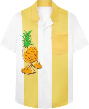Bowling Shirts for Men Short Sleeve Hawaiian Button Down Shirts 1950s Vintage Beach Casual Shirt with Pocket