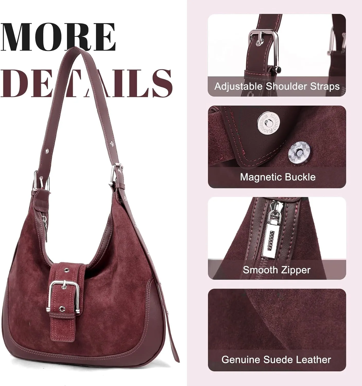BOYATU Suede Shoulder Bag for Women: Genuine Leather Tote Bag - Ladies Crescent Satchel Handbags for Travel