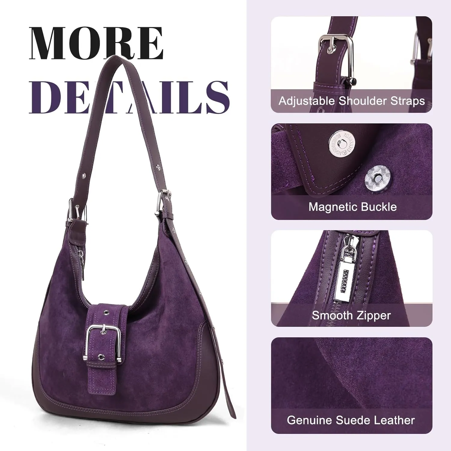 BOYATU Suede Shoulder Bag for Women: Genuine Leather Tote Bag - Ladies Crescent Satchel Handbags for Travel