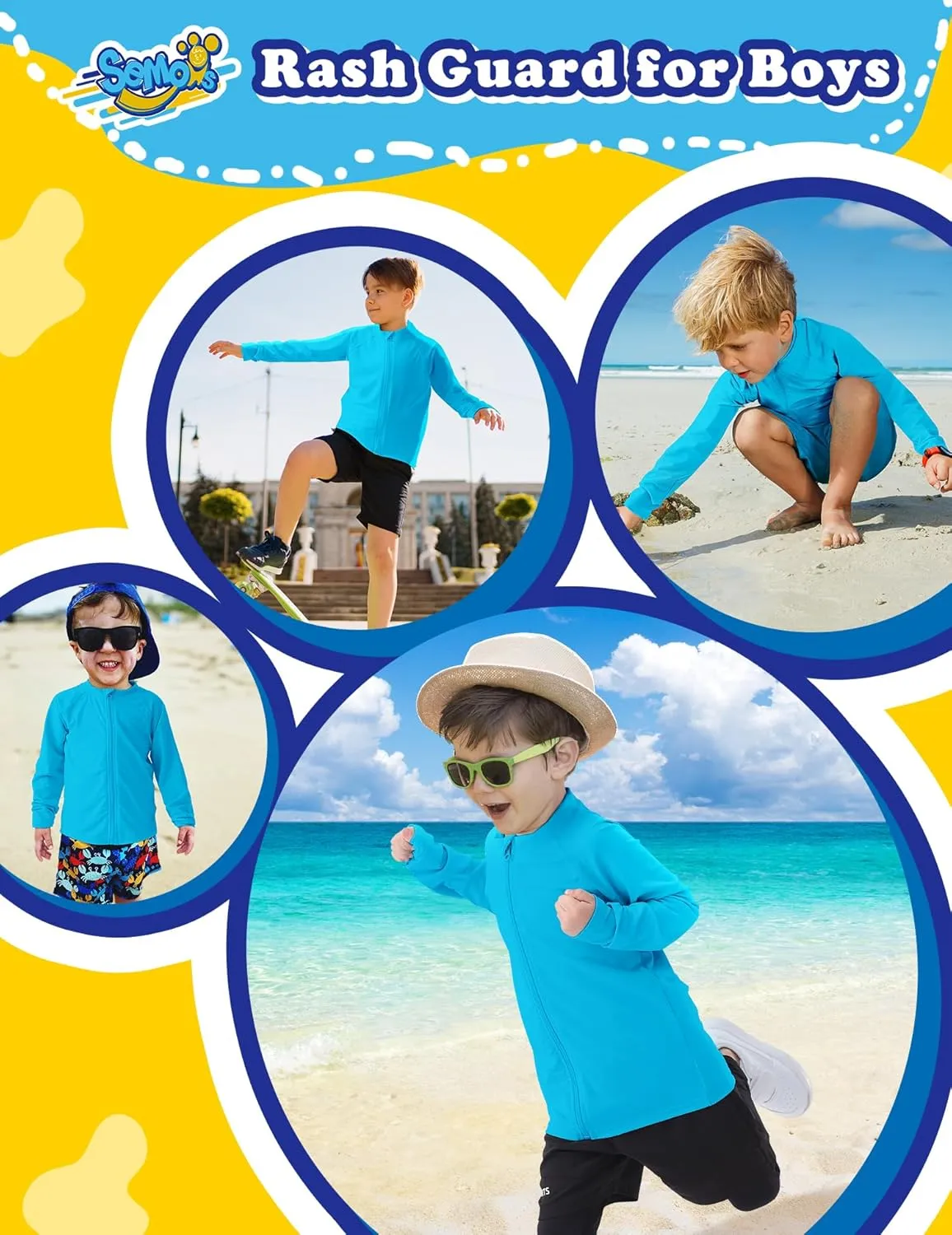 Boys UPF 50  Rash Guard Toddler Zipper Swim Shirts Long Sleeve Zip Up Sun Protection Rashguard Water Beach Shirts Quick Dry