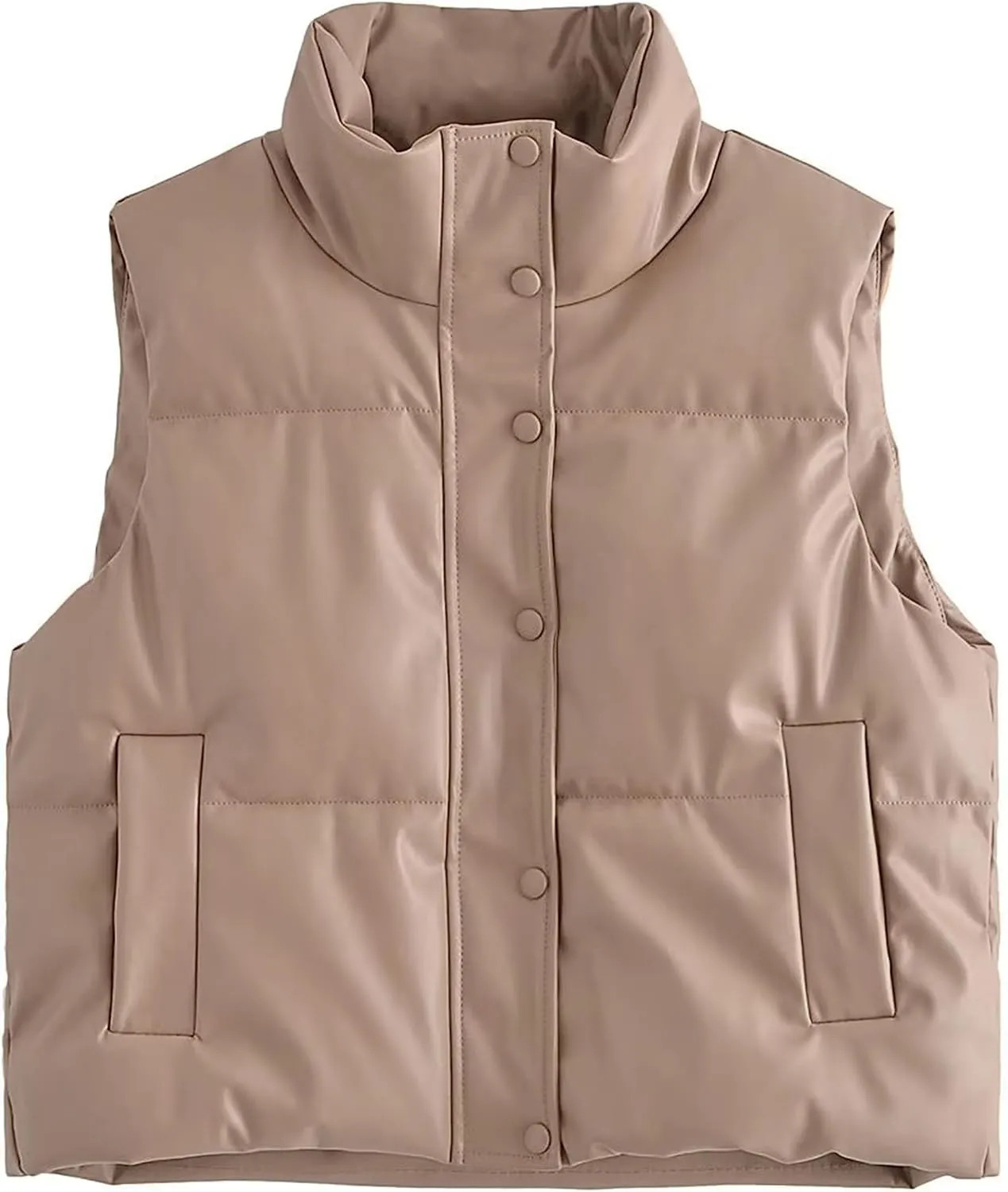 Bozanly Crop Quilted Puffer Vest for Women Zipper Stand Collar Sleeveless Padded Down Jacket Top