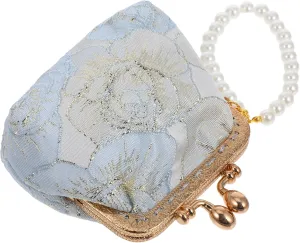 Bridal Evening Bag with Chinese Brocade Vintage Coin Purse for Women Floral Embroidered Handbag for Wedding Guest