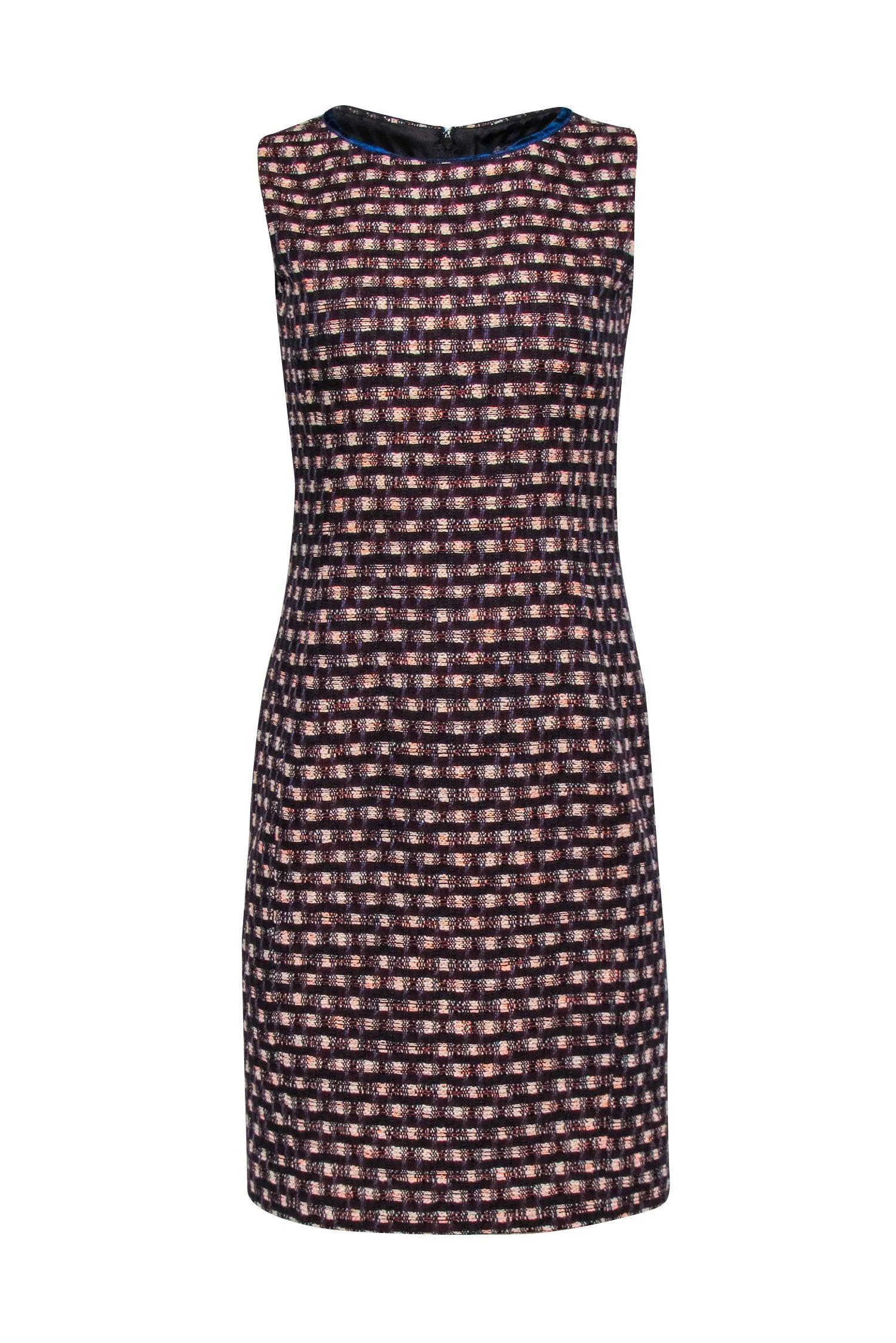Brooks Brothers - Red, Blue, & Cream Tweed Shift Dress w/ Blue Velvet Trim Sz 4