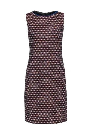 Brooks Brothers - Red, Blue, & Cream Tweed Shift Dress w/ Blue Velvet Trim Sz 4