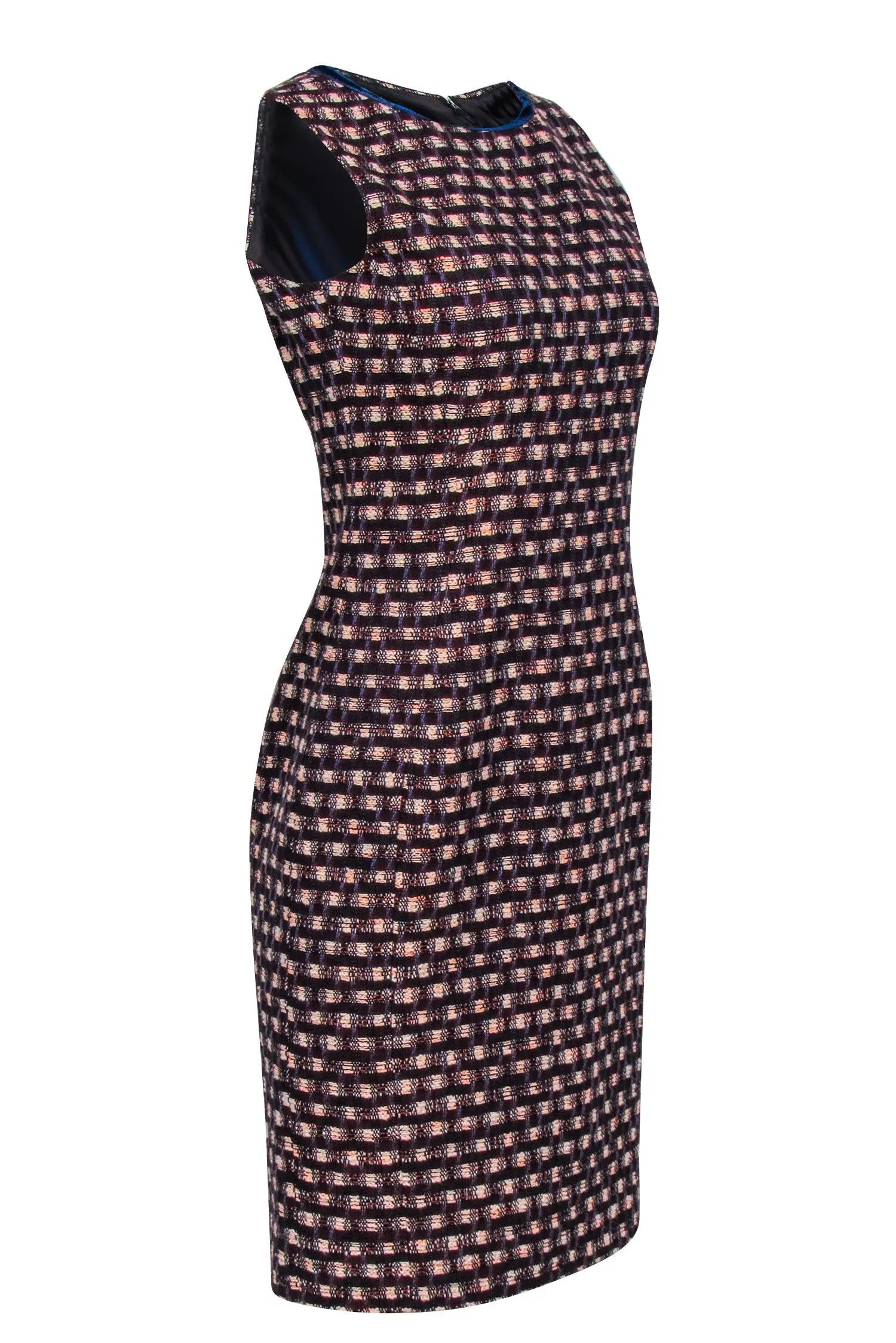 Brooks Brothers - Red, Blue, & Cream Tweed Shift Dress w/ Blue Velvet Trim Sz 4