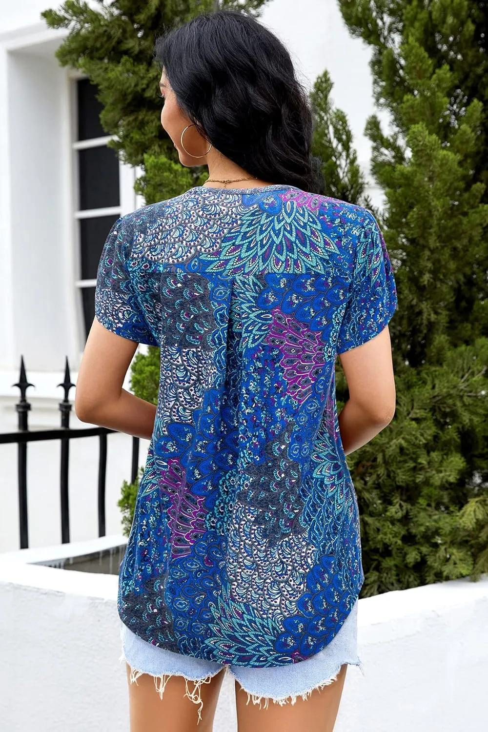 Bulotus Women Summer Casual Short Sleeve T-Shirts V Neck Tops Short Sleeve Loose Fit Tunic Blouses
