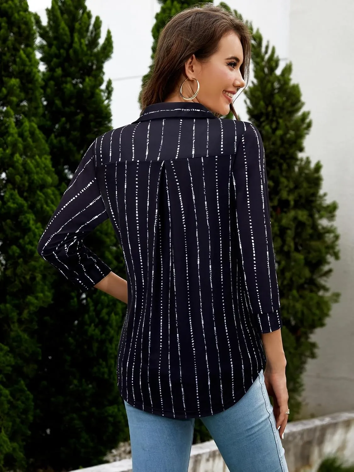 Bulotus Women's 3/4 Sleeve Tunic Shirts Business Casual Blouses V Neck Work Tops
