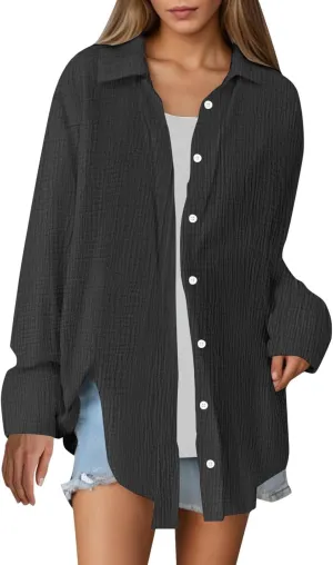 Button Blouses for Women, Fashion Beach Long Sleeve Vacation Casual Summer Outfits for Women