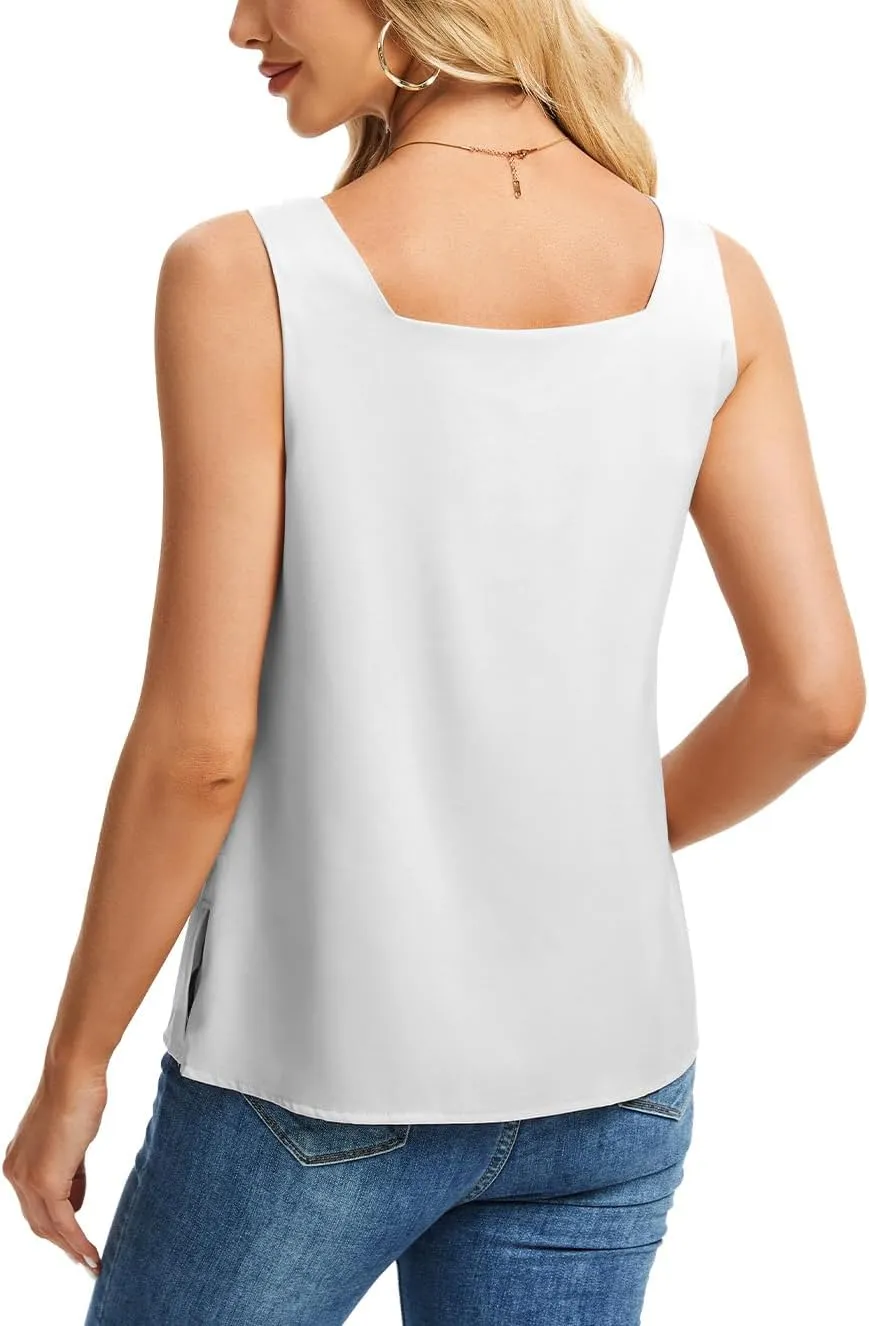 CAPE CLIQUE Silk Satin Tank Tops for Women V Neck Sleeveless Camisole 2025 Summer Basic Blouses Work Outfits Shirts