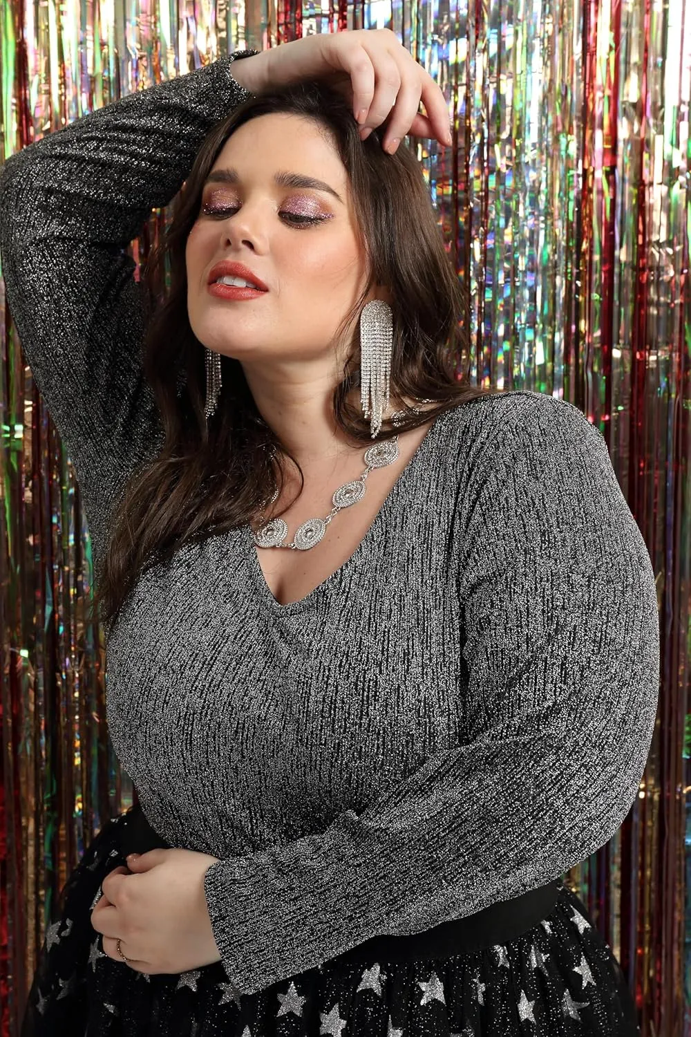 CARCOS Plus Size Tops for Women Twist Knotted Shirts Raglan Tunic Blouses L-5XL