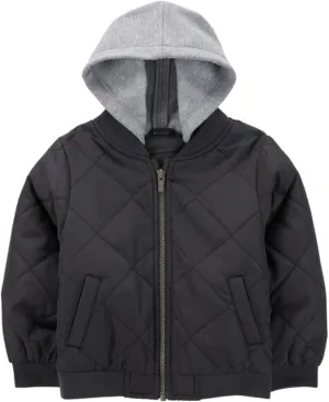 Carter's Boys' Midweight Quilted Bomber Jacket with Sweatshirt-Style Hood