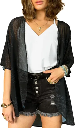 CATCHY & CRAFTY Kimonos for Women Boho Floral Print Swimsuit Cover Up Lightweight Beach Cardigan for Summer Resort Wear