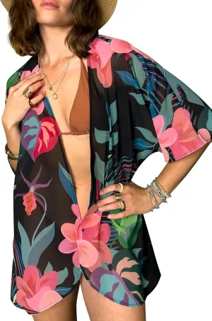 CATCHY & CRAFTY Kimonos for Women Boho Floral Print Swimsuit Cover Up Lightweight Beach Cardigan for Summer Resort Wear