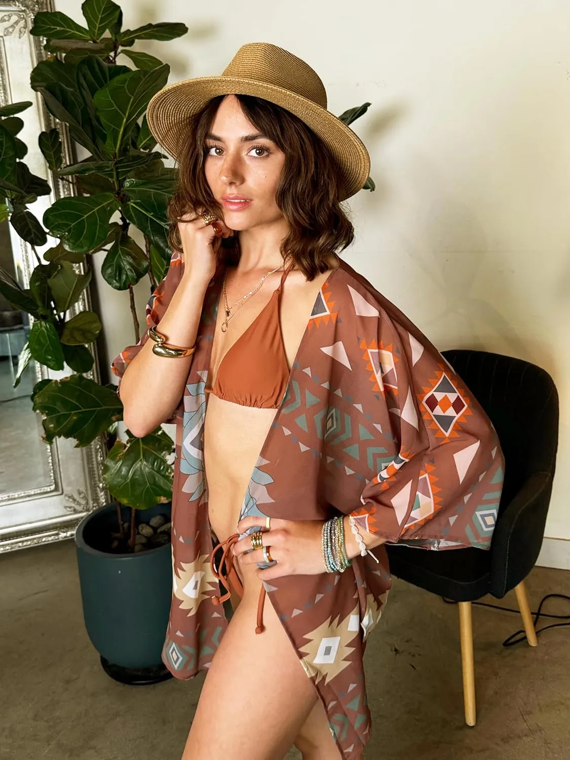 CATCHY & CRAFTY Kimonos for Women Boho Floral Print Swimsuit Cover Up Lightweight Beach Cardigan for Summer Resort Wear