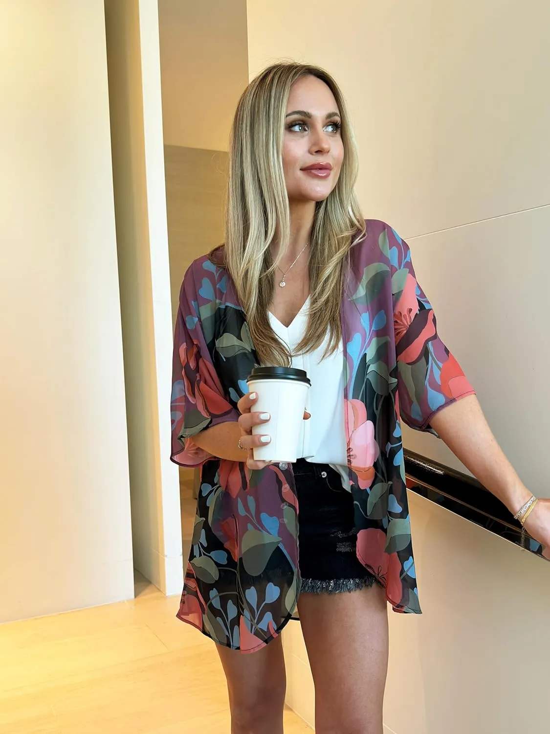 CATCHY & CRAFTY Kimonos for Women Boho Floral Print Swimsuit Cover Up Lightweight Beach Cardigan for Summer Resort Wear