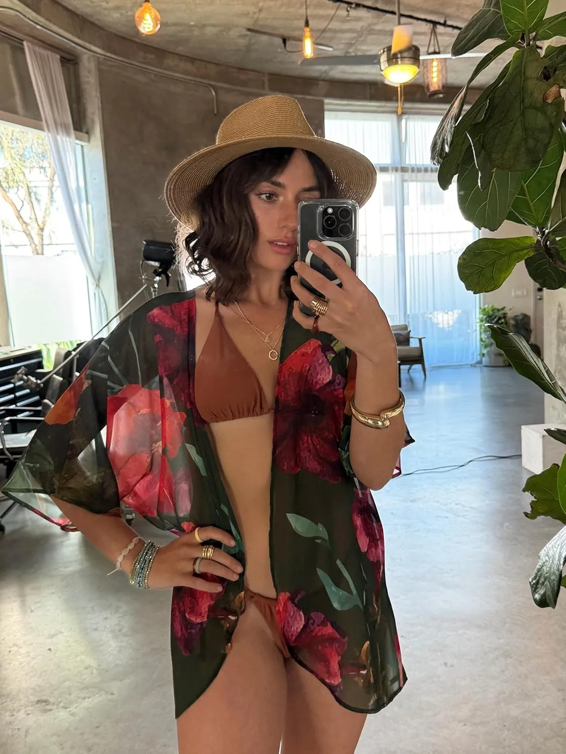 CATCHY & CRAFTY Kimonos for Women Boho Floral Print Swimsuit Cover Up Lightweight Beach Cardigan for Summer Resort Wear
