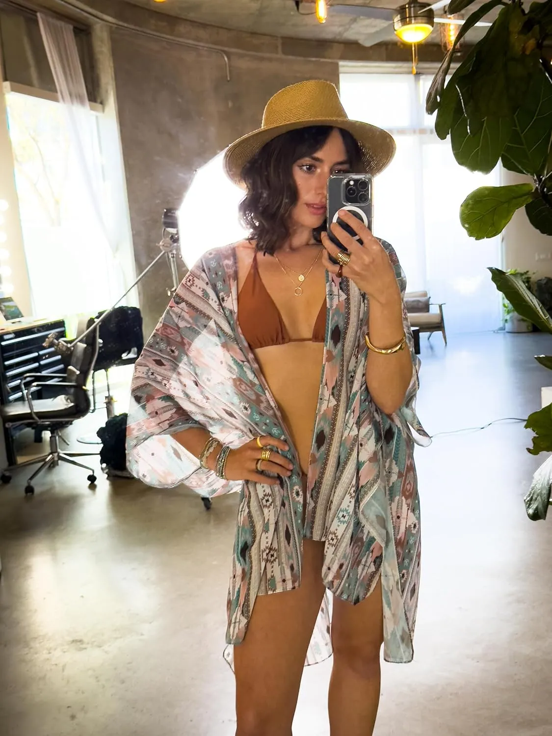 CATCHY & CRAFTY Swimsuit Coverup for Women Kimono Cardigan Beach Floral Boho Print Resort Wear Cruise Gift