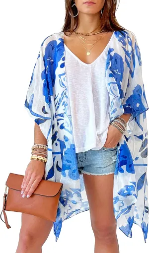 CATCHY & CRAFTY Swimsuit Coverup for Women Kimono Cardigan Beach Floral Boho Print Resort Wear Cruise Gift