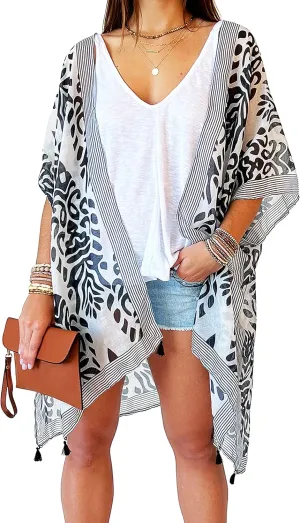 CATCHY & CRAFTY Swimsuit Coverup for Women Kimono Cardigan Beach Floral Boho Print Resort Wear Cruise Gift
