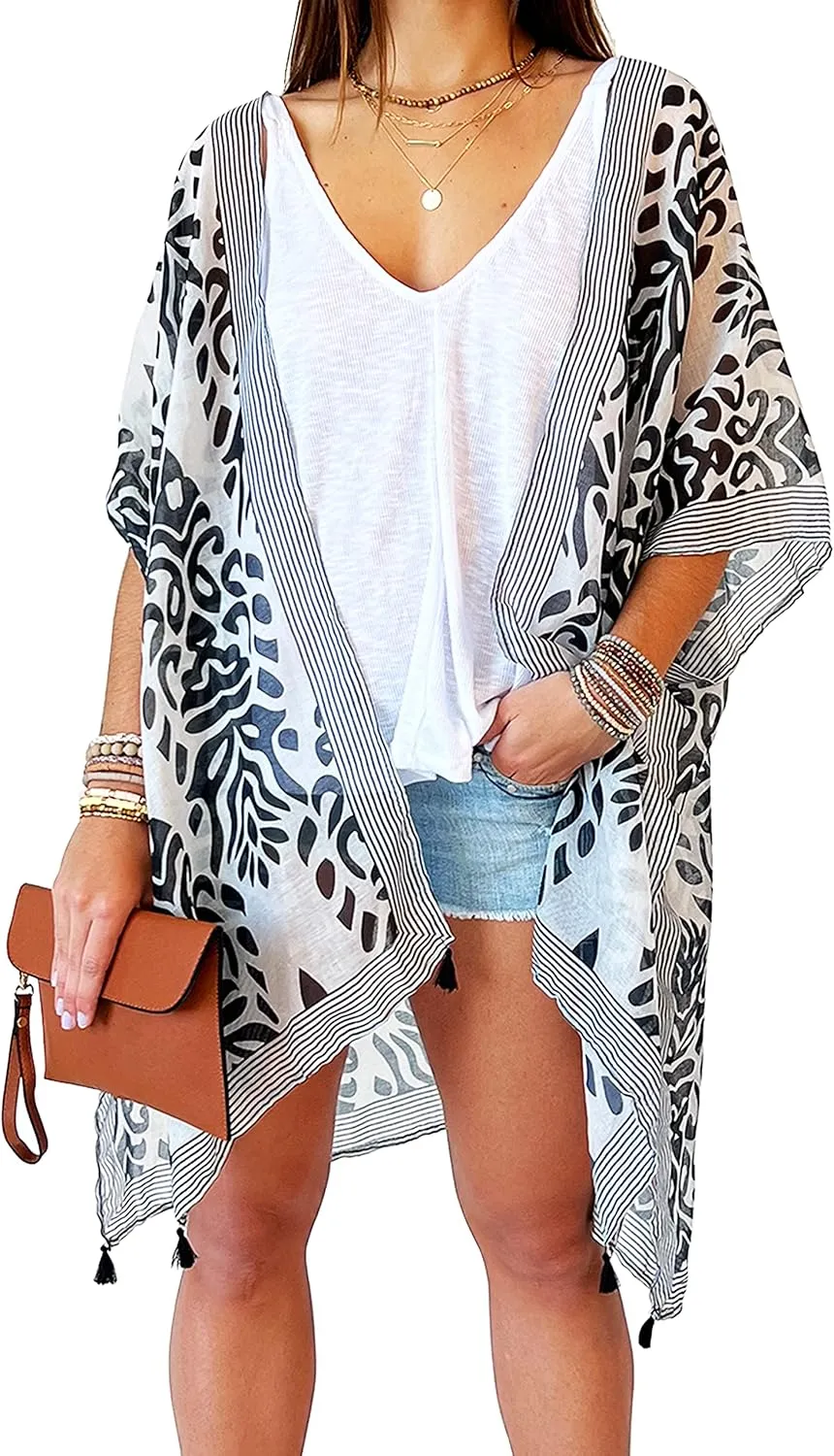 CATCHY & CRAFTY Swimsuit Coverup for Women Kimono Cardigan Beach Floral Boho Print Resort Wear Cruise Gift