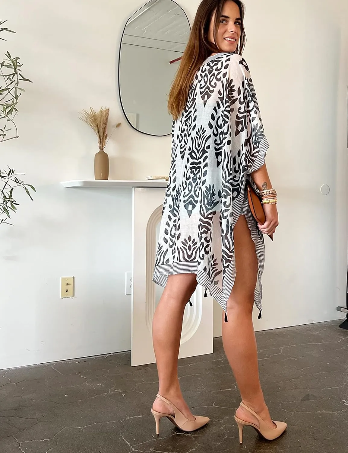 CATCHY & CRAFTY Swimsuit Coverup for Women Kimono Cardigan Beach Floral Boho Print Resort Wear Cruise Gift