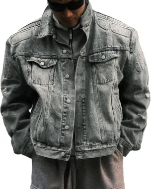Chainsaw Man Men's Classic Trucker Denim Jacket Oversized Vintage Denim Jacket Long Sleeve Boyfriend Coat