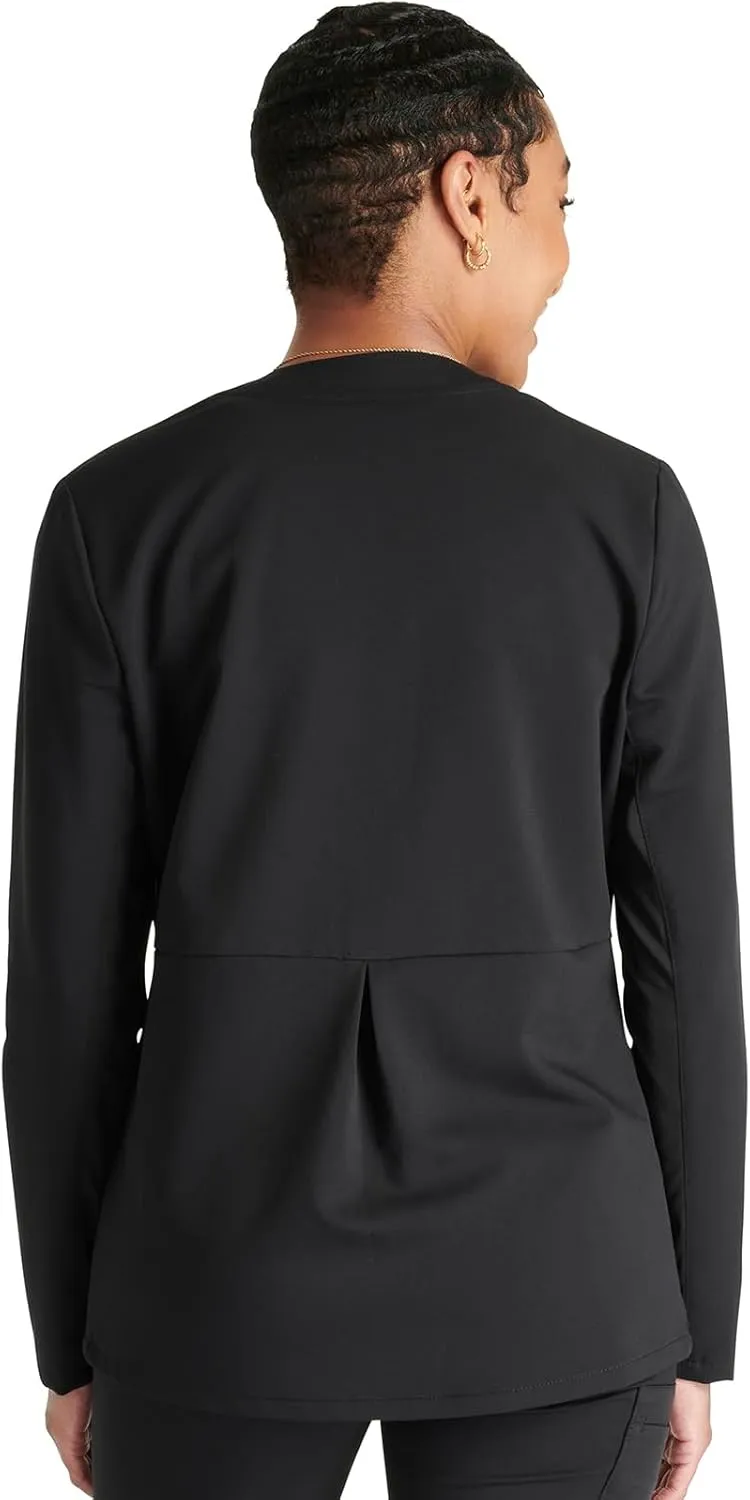 Cherokee Women Zip Scrub Jacket with 2 Pockets and Shirttail Hem Knit Sleeve CK356A