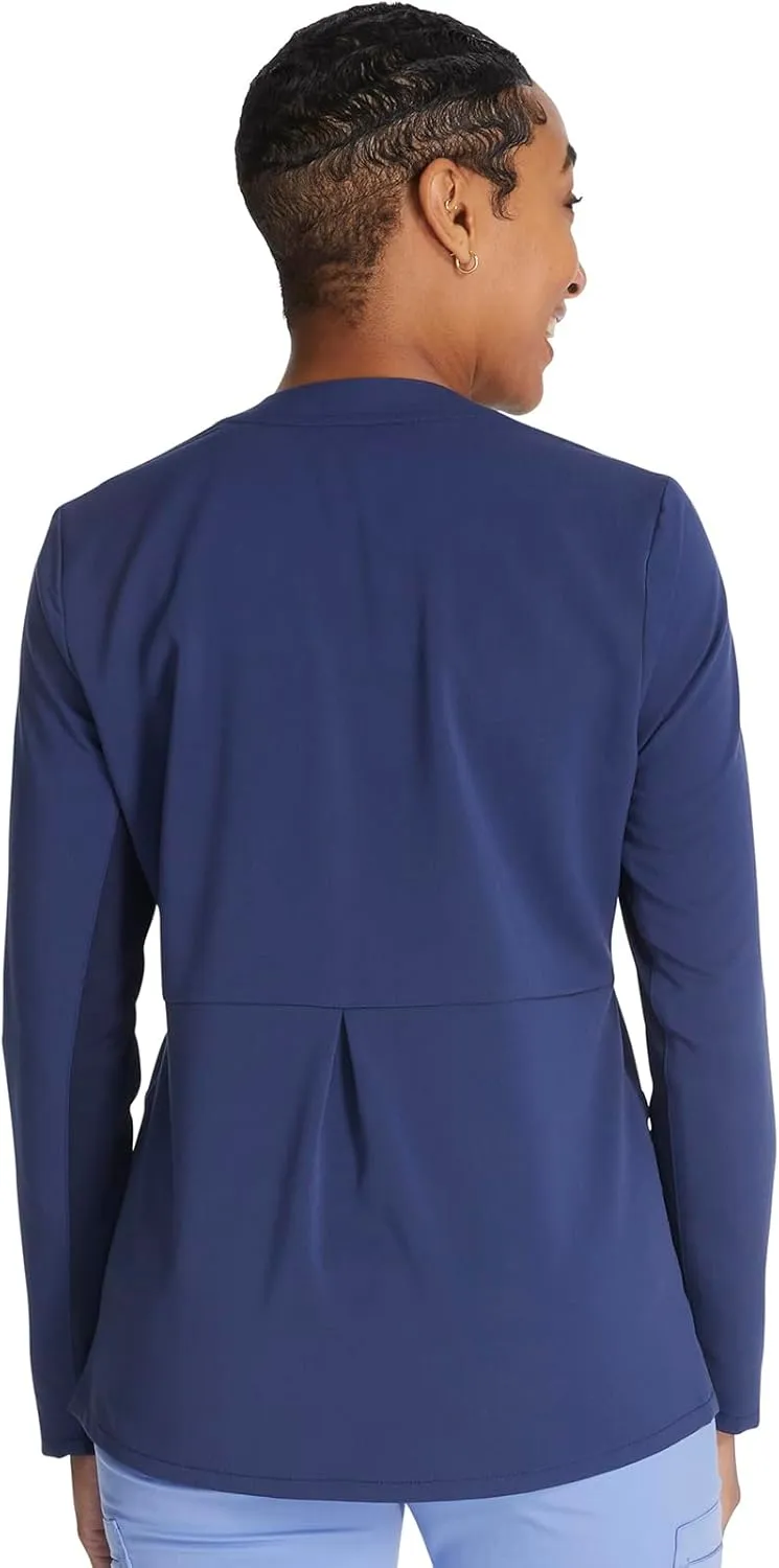 Cherokee Women Zip Scrub Jacket with 2 Pockets and Shirttail Hem Knit Sleeve CK356A