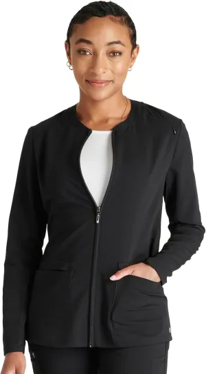 Cherokee Women Zip Scrub Jacket with 2 Pockets and Shirttail Hem Knit Sleeve CK356A