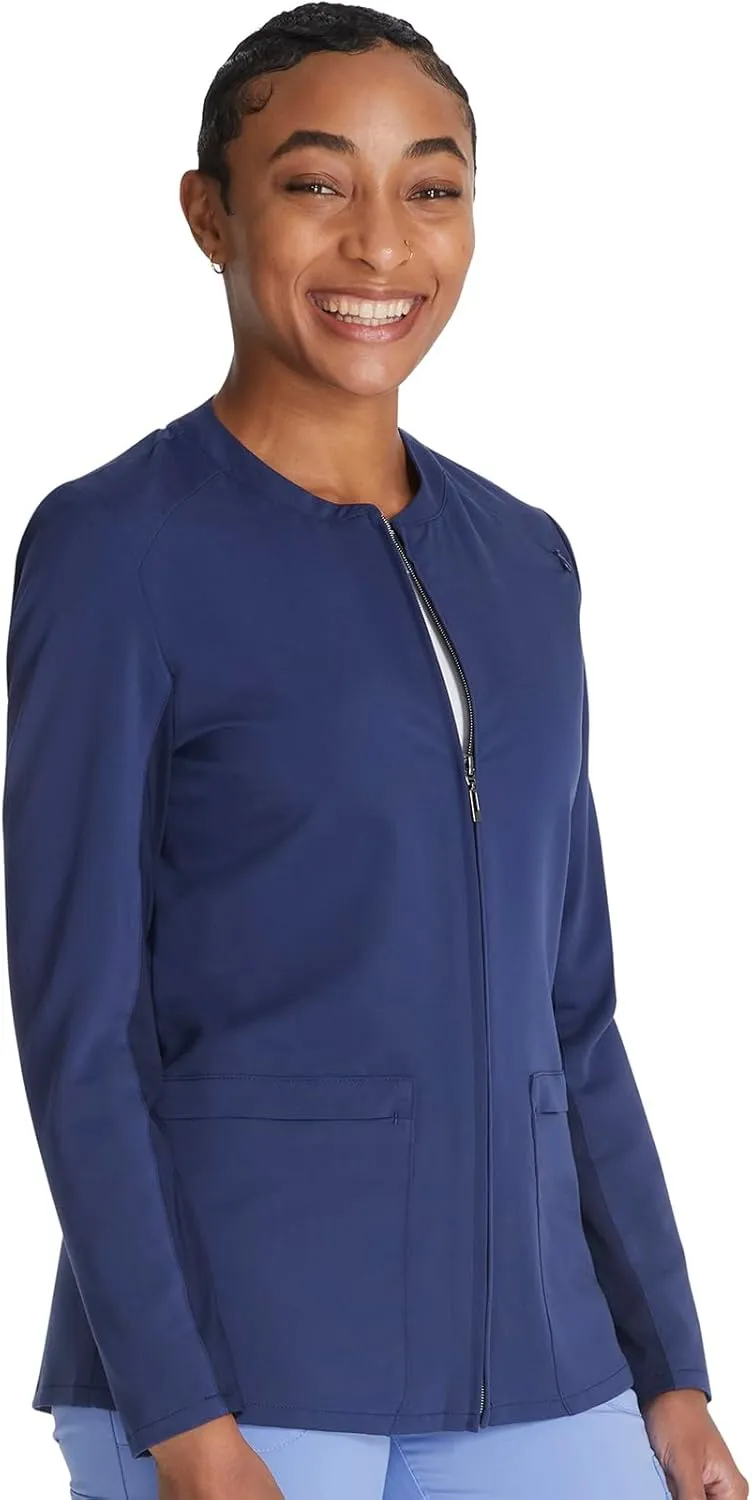 Cherokee Women Zip Scrub Jacket with 2 Pockets and Shirttail Hem Knit Sleeve CK356A