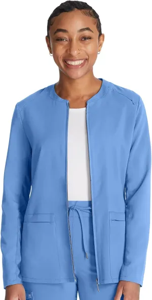 Cherokee Women Zip Scrub Jacket with 2 Pockets and Shirttail Hem Knit Sleeve CK356A