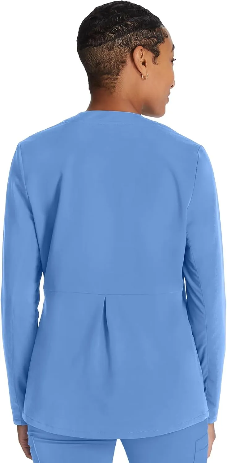 Cherokee Women Zip Scrub Jacket with 2 Pockets and Shirttail Hem Knit Sleeve CK356A