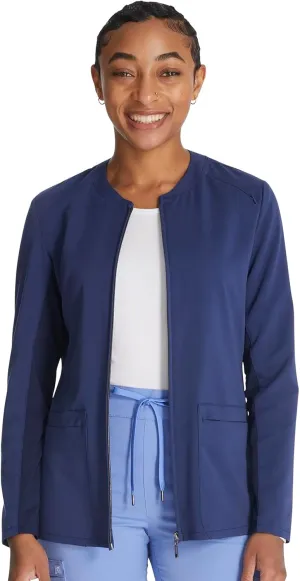 Cherokee Women Zip Scrub Jacket with 2 Pockets and Shirttail Hem Knit Sleeve CK356A
