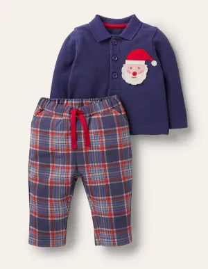 Christmas Polo Shirt Set-College Navy Santa
