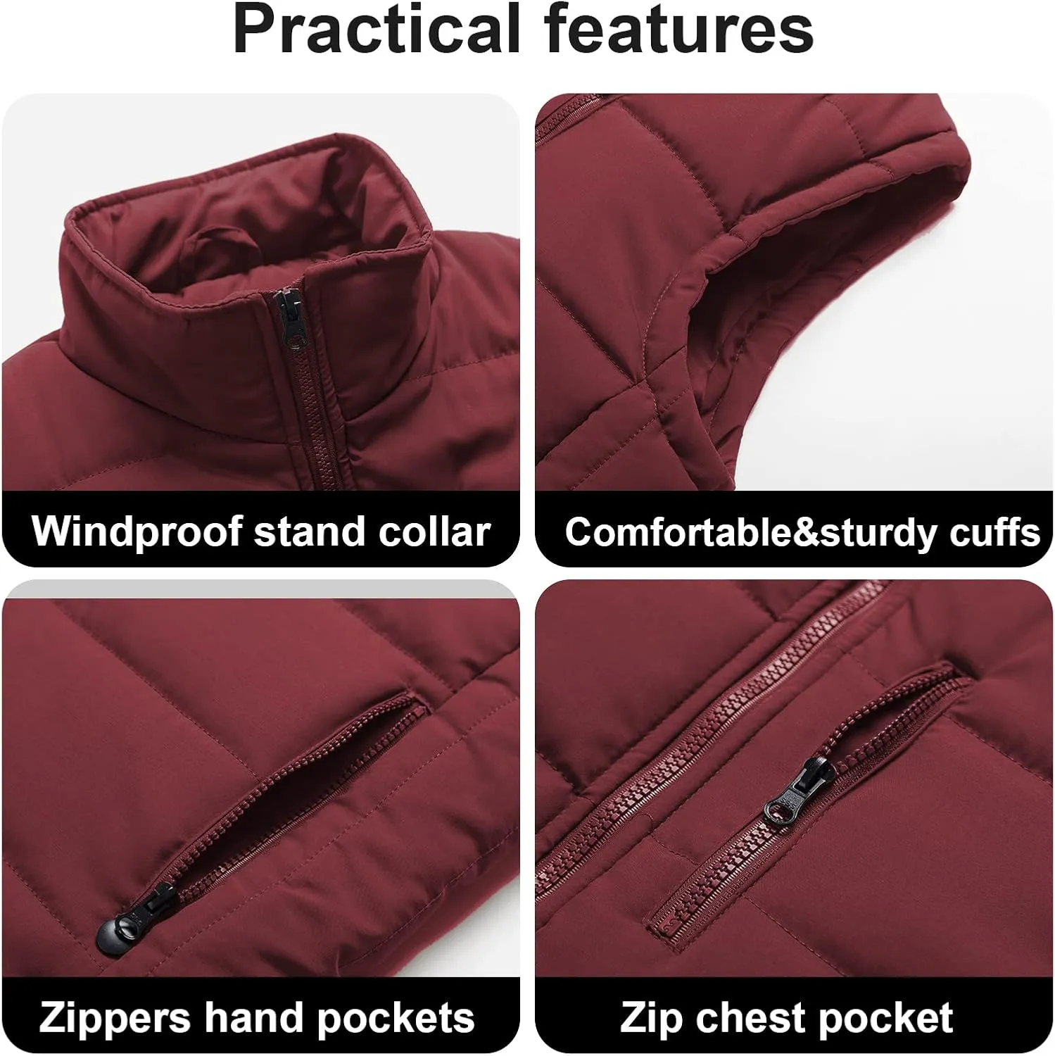 Chrisuno Men's Lightweight Winter Puffer Ski Vest Jacket Packable Outerwear