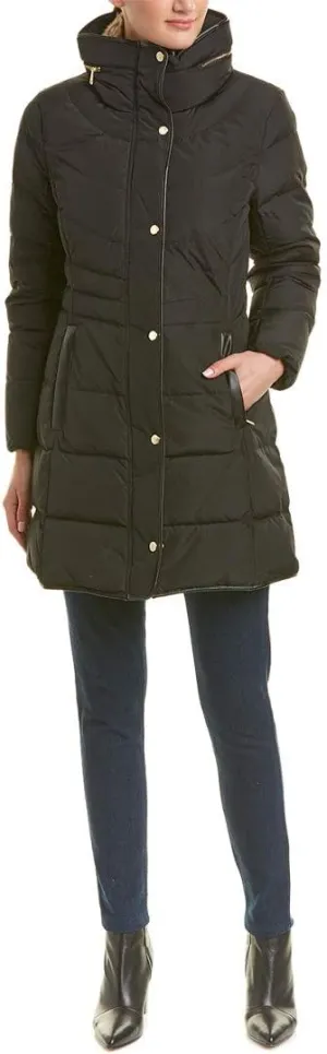 Cole Haan Women's Mid Length Down Coat with Bib Front