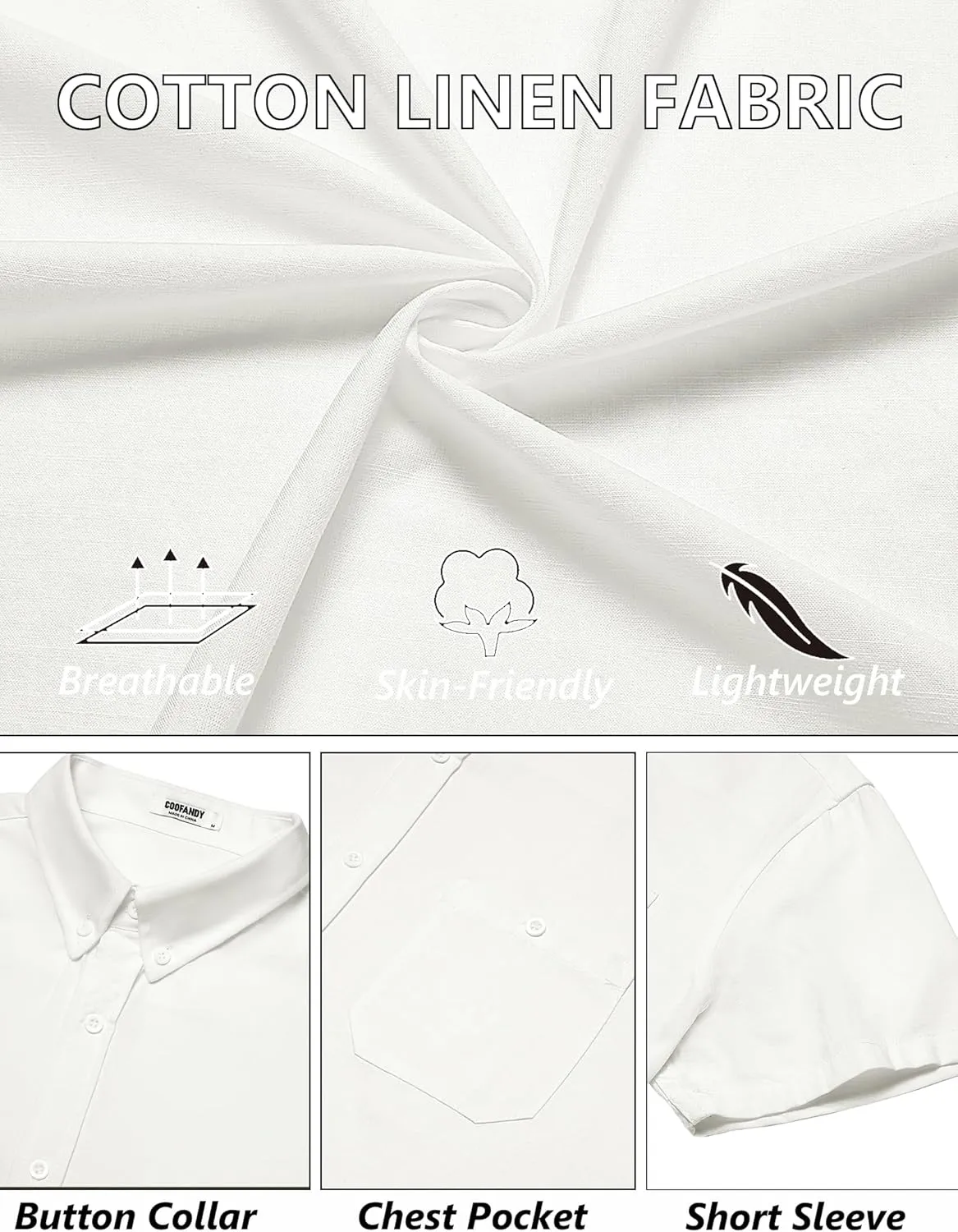 COOFANDY Men's Cotton Linen Shirts Short Sleeve Casual Shirts Summer Button Down Shirt Linen Beach Vacation Shirt