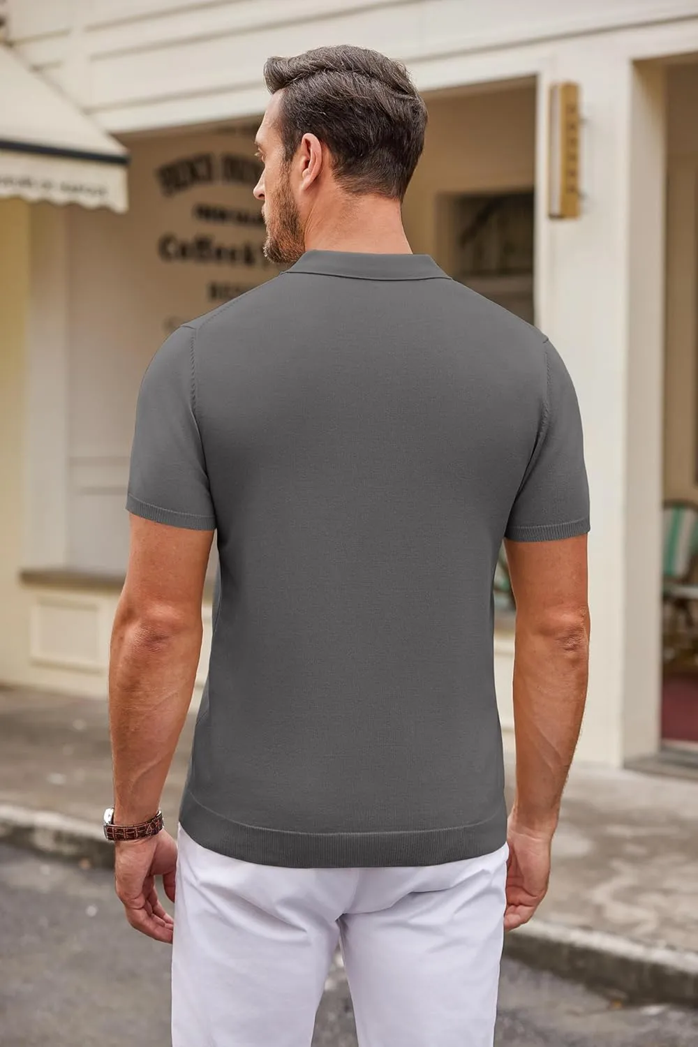 COOFANDY Mens Knit Polo Shirts Casual Short Sleeve Button Down Polo Shirt Classic Golf Shirts