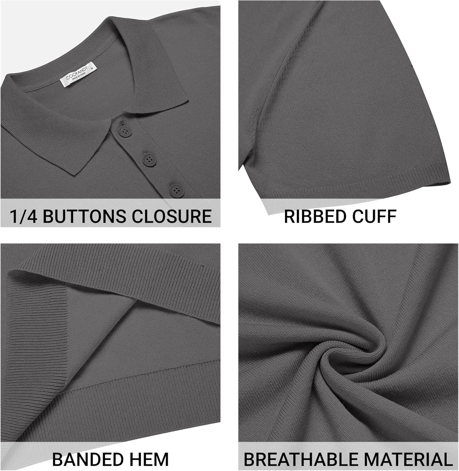 COOFANDY Mens Knit Polo Shirts Casual Short Sleeve Button Down Polo Shirt Classic Golf Shirts