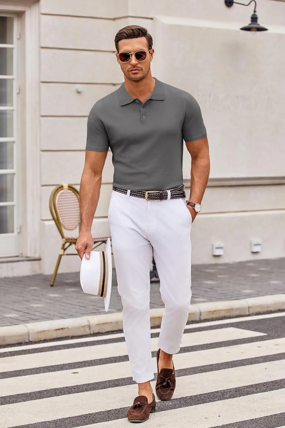 COOFANDY Mens Knit Polo Shirts Casual Short Sleeve Button Down Polo Shirt Classic Golf Shirts